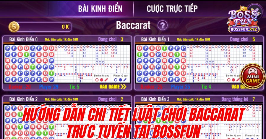 Hướng dẫn luật chơi Baccarat trực tuyến tại Bossfun.xyz