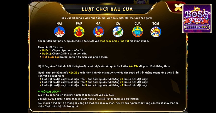 Luật chơi bầu cua online tại cổng game Bossfun