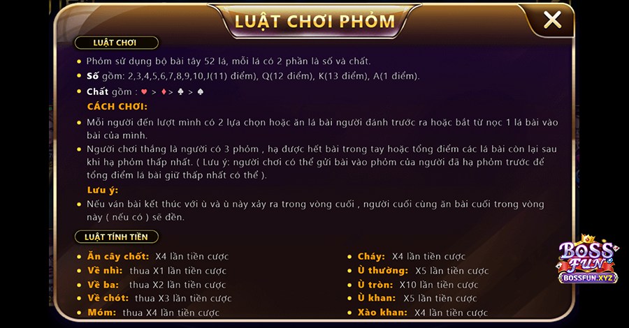 Luật chơi Phỏm online tại Bossfun